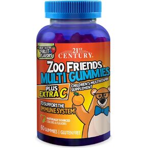 21st Century Zoo Friends Multi Gummies Plus Extra C, Fruit Flavors , 60 Count