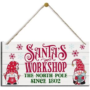 Christmas Decor, Decorative Wood Hanging Wood Plaque, Christmas Door Hanger, Christmas Sign for Home Cafe Shop, Rustic Wooden Holiday Decor, Christmas Wall Decor With Rope, Santa's Workshop Sign