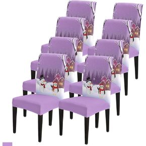 Chair Covers, Purple Christmas Penguin And Snowman Chair Covers, Chair Cover for Wedding Party, Chair Covers for Dining Room 6 Pack, Seat Covers for Dining Chairs, Stretch Kitchen Chair Covers