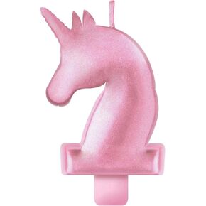 Enchanted Unicorn Metallic Pink Birthday Candle - 5.06" x 3.25", 1 Piece - Perfect Celebration Accessory for Magical Parties