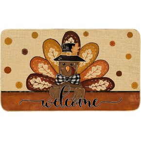 AnyDesign Fall Thanksgiving Welcome Doormat Turkey Front Door Mat with Anti-Slip Rubber Autumn Funny Floor Mat Rug for Farmhouse Indoor Outdoor Kitchen, 17 x 29 Inch