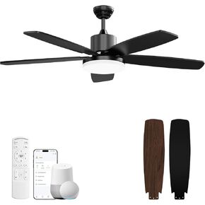 GHORA 52 Inch Ceiling Fans with Lights, Smart Ceiling Fan with Remote/APP/Alexa Control,Black Ceiling Fan with 6-Speeds Reversible Motor,WiFi Ceiling Fan for Bedroom,Farmhouse,Indoor/Outdoor