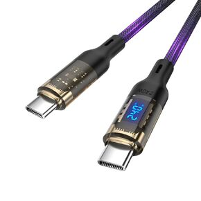 240W USB C to USB C Transparent Cable with LED Display Compatible with 140W 100W Fast Charging for MacBook Pro,lPhone15/15Pro/15ProMax,Samsung Galaxy S23+/S23Ultra/S22,6.6ft 2Pack,Black