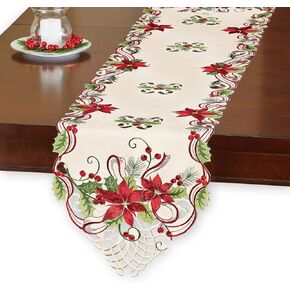 Pretty Poinsettia & Berries Christmas Table Linens, Square