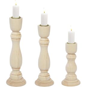 3 قطع من حوامل الشموع الخشبية، شمعدانات المزرعة الخشبية، حاملات شموع غير مكتملة، عصي شموع ريفية لديكور المنزل، شموع حلزونية مستدقة ذاتية الصنع in Kuwait