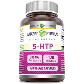 Amazing Formulas 5 HTP (L-5-Hydroxytryptophan) Supplement | 200 Mg per Serving | 120 Veggie Capsules | Non-GMO | Gluten-Free | Made in USA