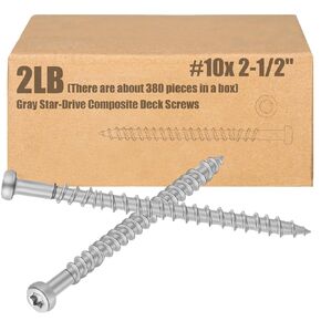 Gisafai 2 Pounds Deck Screws Gray Composite Decking Exterior Coated Wood Screw Star Drive Torx 20 Wood Screw(10 x 2-1/2")