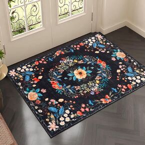 Pink Floral Area Rug 5x7, Boho Washable Rugs for Living Room, Soft Flower Bedroom Rug, Large Medallion Area Floor Carpet for Dining Room Kids Nursery Room Playroom Home Office Spring