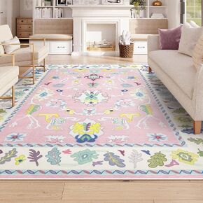 سجادة LIVEBOX غير قابلة للانزلاق، سجادة منطقة قابلة للغسل مقاس 8 × 10 بوصة لغرفة المعيشة، سجادة بوهو كبيرة للحضانة، حصيرة منسوجة مسطحة سجادة داخلية تركية لغرفة نوم الأطفال، غرفة الطعام، مكتب المنزل، أزرق ووردي in Kuwait