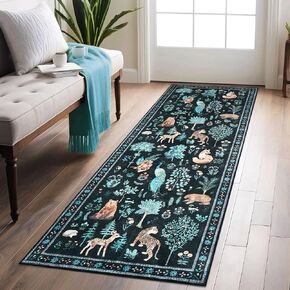 Jungle Animals Washable Runner Rug, 2x6 Botanical Rug Runners for Hallways Non-Slip, Soft Tiger Lion Bear Print Runner Rug, Modern Black Indoor Throw Carpet for Kitchen Entryway Laundry