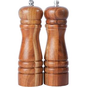 Salt and Pepper Mill Set, Set of 2 Salt and Pepper Grinder with Ceramic Grinder, Acacia Wood, Height 16.5 cm / 6 inch ((Tray is not Included)