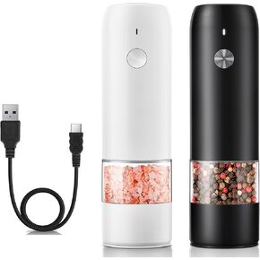 KTKUDY Rechargeable Electric Salt and pepper Grinder Set - Built-In 500mAh Battery - Automatic Peppercorn and Sea Salt Spice Mill & Shakers Set with LED Light, Adjustable Coarseness