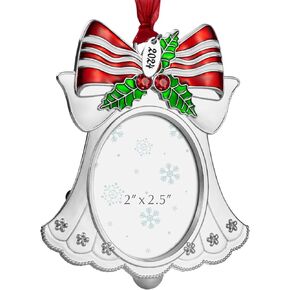 Christmas Tree Ornament - Decorative Hanging 2024 Holiday Keepsake Gift Bell Pendant with 2X2.5Inch Photo Frame Insert for Picture of Pet(Sliver)