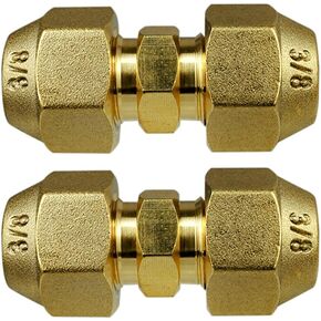 2 Pieces 3/8" Butt Copper Tube Fitting with Flare Nut for Air Conditioning Copper Pipe Extension Connectors Brass Flare Fitting Nuts