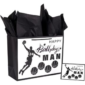 Lyforpyton Large Reminder Gift Bag with Tissue Paper 13" Black and White Gift Bag for Men Women Best Friends Coworker Birthday