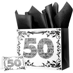 Lyforpyton Large Reminder Gift Bag with Tissue Paper 13" Black and White Gift Bag for Men Women Best Friends Coworker Birthday in Kuwait