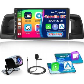Fuluku[لتويوتا كورولا EX 2005-2012] ستيريو سيارة Android 13 مع Carplay لاسلكي Android Auto، شاشة لمس 9 بوصات راديو داش كيت GPS للملاحة WiFi Bluetooth SWC Mirror Link، كاميرا احتياطية للميكروفون