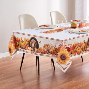 Kadut Thanksgiving Fall Harvest Turkey Tablecloth, (60 x 102 Inch) for 6 Foot Rectangle Tables Heavy Duty Fabric Stain Proof Table Cloth for Harvest, Holiday, Parties Table Cover