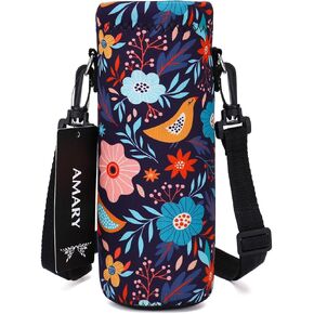 AMARY 750ML Neoprene Water Bottle Carrier Bag with Adjustable Shoulder Strap,Insulated Water Bottle Cover for Stainless Steel/Glass/Plastic Bottles 24OZ (Sun Moon)