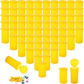 DAJAVE 100 Pack Empty Pill Bottles with Cap, 13 Dram Plastic Empty Prescription Vial, Plastic Medicine Bottles for Crafts, Candy, Supplements (Orange)