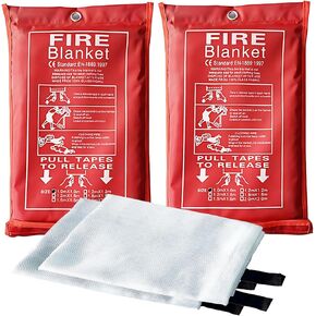 Emergency Fire Suppression Blankets 40" x 40" Fire Proof Fiberglass Blanket for Survival - High Heat Resistant Fire Extinguisher for Office, Home, Kitchen, Grill, Camping, Car, School, etc. 2-Pack