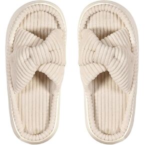 OYOANGLE Women's Minimalist Solid Double Strap Fuzzy Bedroom Slippers Cozy Warm Open Toe Flat Indoor Slippers
