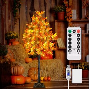 4FT LED Fall Tree with Lights, LED Lighted Maple Tree with Timer, LED Maple Tree with Lights for Fall&Thanksgiving Decor, Prelit Artificial Maple Tree for Outdoor&Indoor Decor.