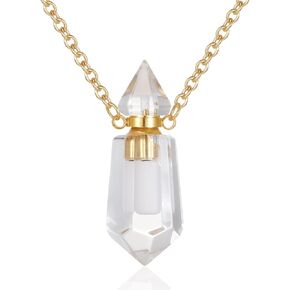 Gold Stainless Steel Urn Necklace For Ashes Of Loved Ones Natural Crystal Gemstones Cremation Keepsake Jewelry Hexagonal Prism Memorial Pendant For Women Mom