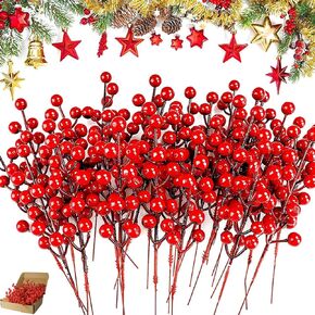 40 Pack Christmas Red Berry Stems, 8.7 Inch Christmas Berries Decorations Artificial Burgundy Berry Picks, Red Holly Berry Branches for Christmas Tree Decoration,Valentines,Wedding,Holiday Home Decor
