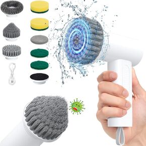 Electric Spin Scrubber, 3000 mAh Cordless Power Scrubber with 8 Replaceable Heads, Dual Speed Lightweight Handheld Scrubber for Cleaning Stove/Bowl/Sink/Corner/Tile/Grout (Black)