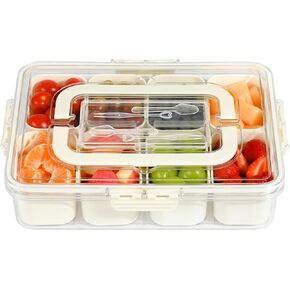 Portable Snackle Box Container, Divided Snack Tray with Lid and Handle, Clear Snack Box Container with 8 Compartments