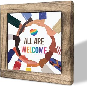 Welcome Sign, Desk Decor Gifts, Box Wood Plaques Desk Décor, Table Art Signs, Diversity Decor, School Classroom Decor, Office Desk Decor, Farmhouse Style Home Decor, All Are Welcome Sign