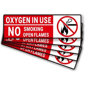 Oxygen in Use Sign,5Pack No Smoking No Open flames Area stickers-Oxygen In Use Decal No Smoking No Open Flames Sign,Adhesive Vinyl Safety Warning Sign Indoor&Outdoor Use-10x3 inches