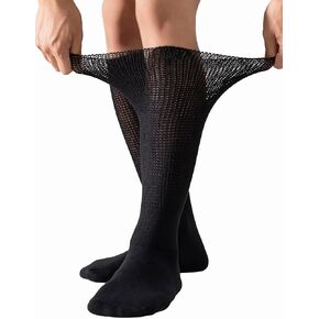 Yomandamor Mens Over the Calf Diabetic Socks Non-binding Big and Tall Socks Size 13-15,3 Pairs