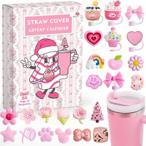 Advent Calendar 2024-24 Days of 10mm Straw Toppers for 30Oz & 40Oz Tumblers - Christmas Countdown Gifts for Teenagers, Boys, Girls, Kids & Adults