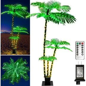 6ft شجرة النخيل الاصطناعية 219LED المكونات في شجرة النخيل الخفيفة الخارجية مع 8 أوضاع الموقت أشجار النخيل وهمية أشجار النخيل للماء للفناء الخارجي ديكور هاواي لساحة عيد الميلاد ديكور حفلة حمام السباحة