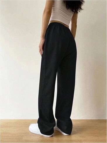 Women's Elastic Waist Straight Leg Sweatpants Knot Front Workout Long Pants with Pockets in Saudi Arabia