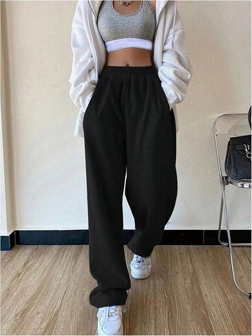 Women's Elastic Waist Straight Leg Sweatpants Knot Front Workout Long Pants with Pockets in Saudi Arabia