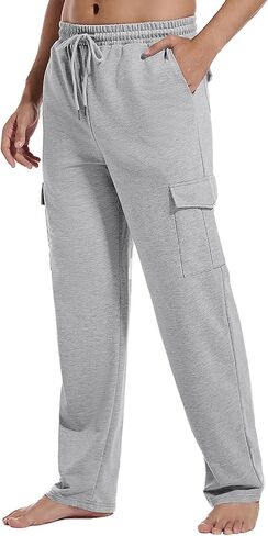Mens Cargo Sweatpants Open Bottom Lightweight Baggy Yoga Pants Loose Lounge Pants with Pocket in Saudi Arabia