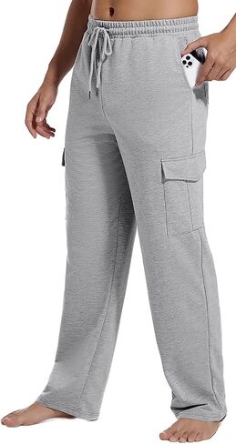 Mens Cargo Sweatpants Open Bottom Lightweight Baggy Yoga Pants Loose Lounge Pants with Pocket in Saudi Arabia