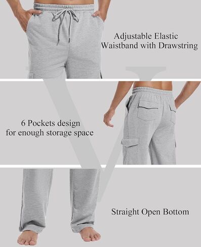 Mens Cargo Sweatpants Open Bottom Lightweight Baggy Yoga Pants Loose Lounge Pants with Pocket in Saudi Arabia