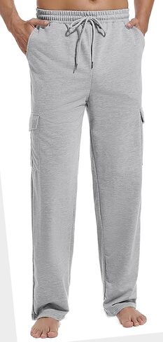 Mens Cargo Sweatpants Open Bottom Lightweight Baggy Yoga Pants Loose Lounge Pants with Pocket in Saudi Arabia