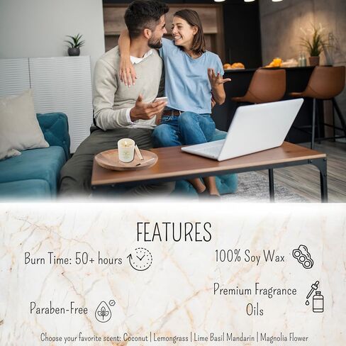 Soy Candles | Coconut, 100% Natural Soy Candle, 14 ounces, Paraben-Free and Premium Fragrance Oils, Burn Time 50+ Hours in Saudi Arabia