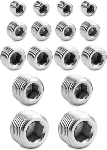 QWORK 304 Stainless Steel Pipe Fitting Kit Hex Countersunk Plug Assortment Set with NPT Male Thread 16 Pcs in Saudi Arabia