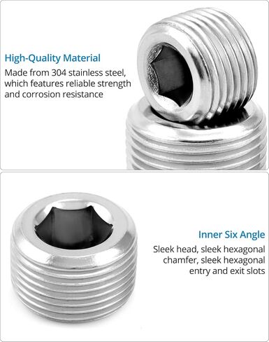 QWORK 304 Stainless Steel Pipe Fitting Kit Hex Countersunk Plug Assortment Set with NPT Male Thread 16 Pcs in Saudi Arabia