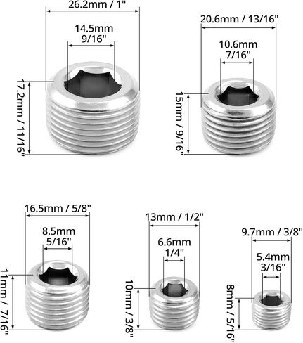 QWORK 304 Stainless Steel Pipe Fitting Kit Hex Countersunk Plug Assortment Set with NPT Male Thread 16 Pcs in Saudi Arabia