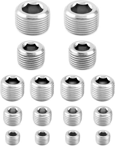 QWORK 304 Stainless Steel Pipe Fitting Kit Hex Countersunk Plug Assortment Set with NPT Male Thread 16 Pcs in Saudi Arabia