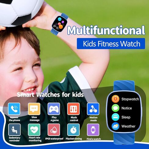 Smart Watch for Kids, Kids Fitness Tracker Watch for Boys Girls Ages 5-15, Activity Tracker, Heart Rate Sleep Monitor, IP67 Waterproof, Pedometer, Sport Modes, Puzzle Game, S60K Blue in Kuwait