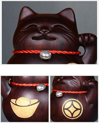 Cute Lucky Cat Statue,Mini Maneki Neko Set - 2 Antique Black Wood Cat,Fengshui Lucky Cat Figurine Animal Ornament for Home Office in Saudi Arabia