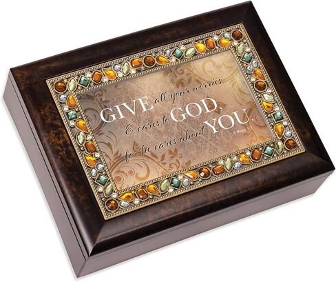 Cottage Garden Give All Worries & Cares Earth Tone Jeweled Music Box Plays Tune Amazing Grace in Saudi Arabia